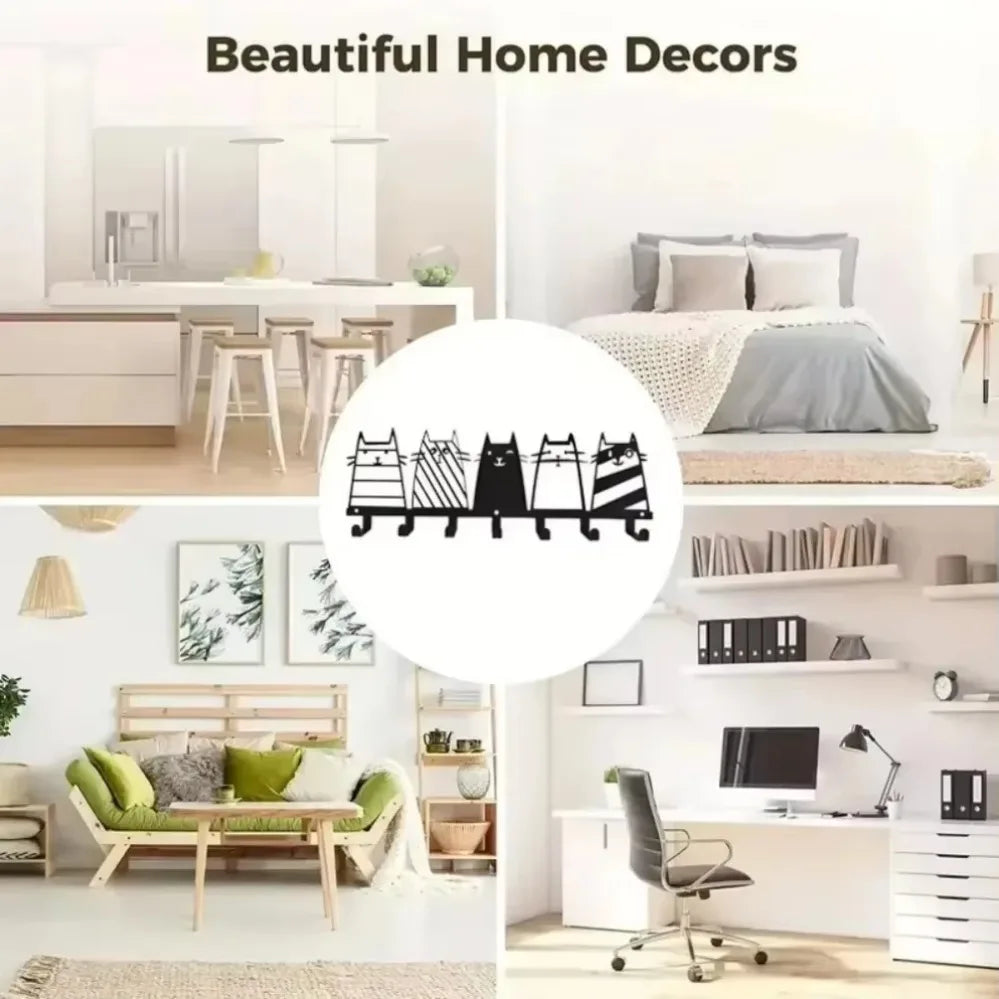 "Cat Design 7-Hook Rack" – Modern Wall-Mounted Decorative Hook for Keys & Coats