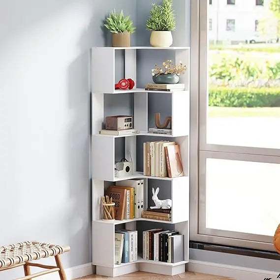 Wooden 5 Tiers Corner Bookcase,