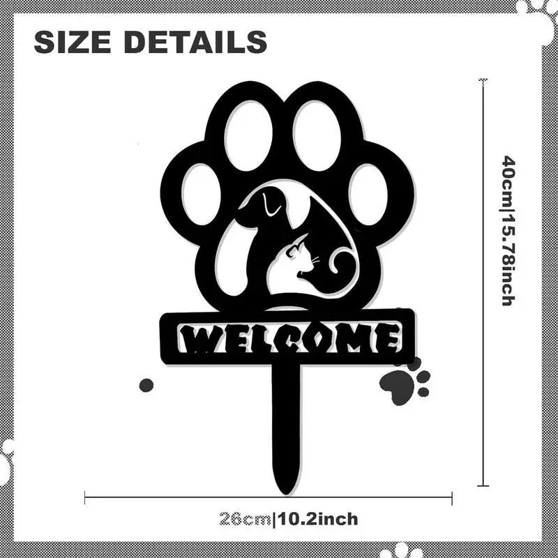 Metal Stake Garden Decor Outdoor Decorations Metal Yard Art Dog Footprint Lawn Ornaments Sturdy Cute Garden Statues Animal