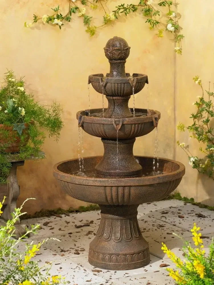 NEW Italian Outdoor Floor Bubbler Fountain and Waterfalls; 43" High 3 Tiered Cascading for Garden Patio Backyard