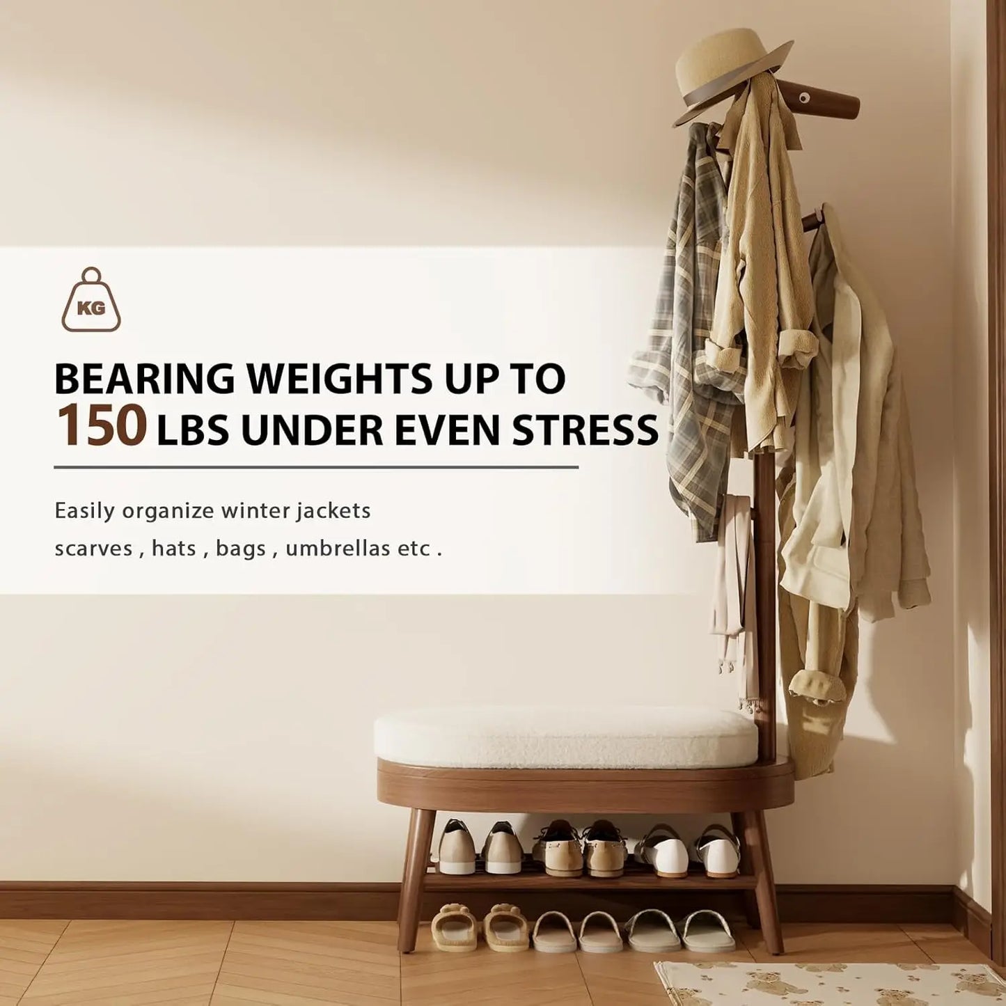 Walnut Shoe Bench and Coat Rack