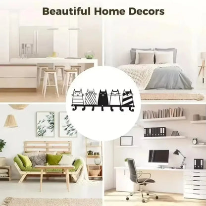 "Cat Design 7-Hook Rack" – Modern Wall-Mounted Decorative Hook for Keys & Coats