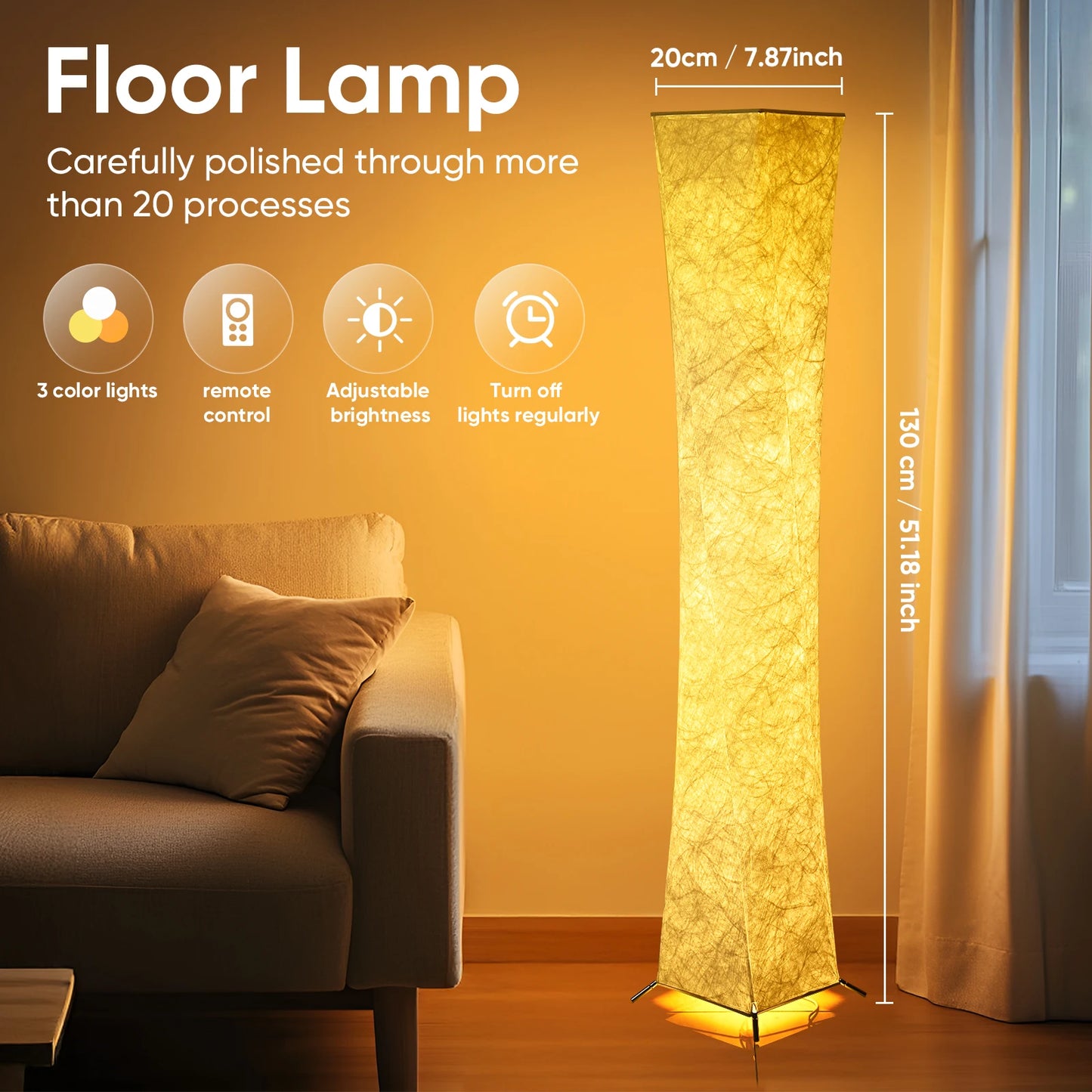 Soft Light Floor Lamp, 52"; Slim Simple Modern Design with Warm LED Light; Fabric Shade for Living Room/Bedroom