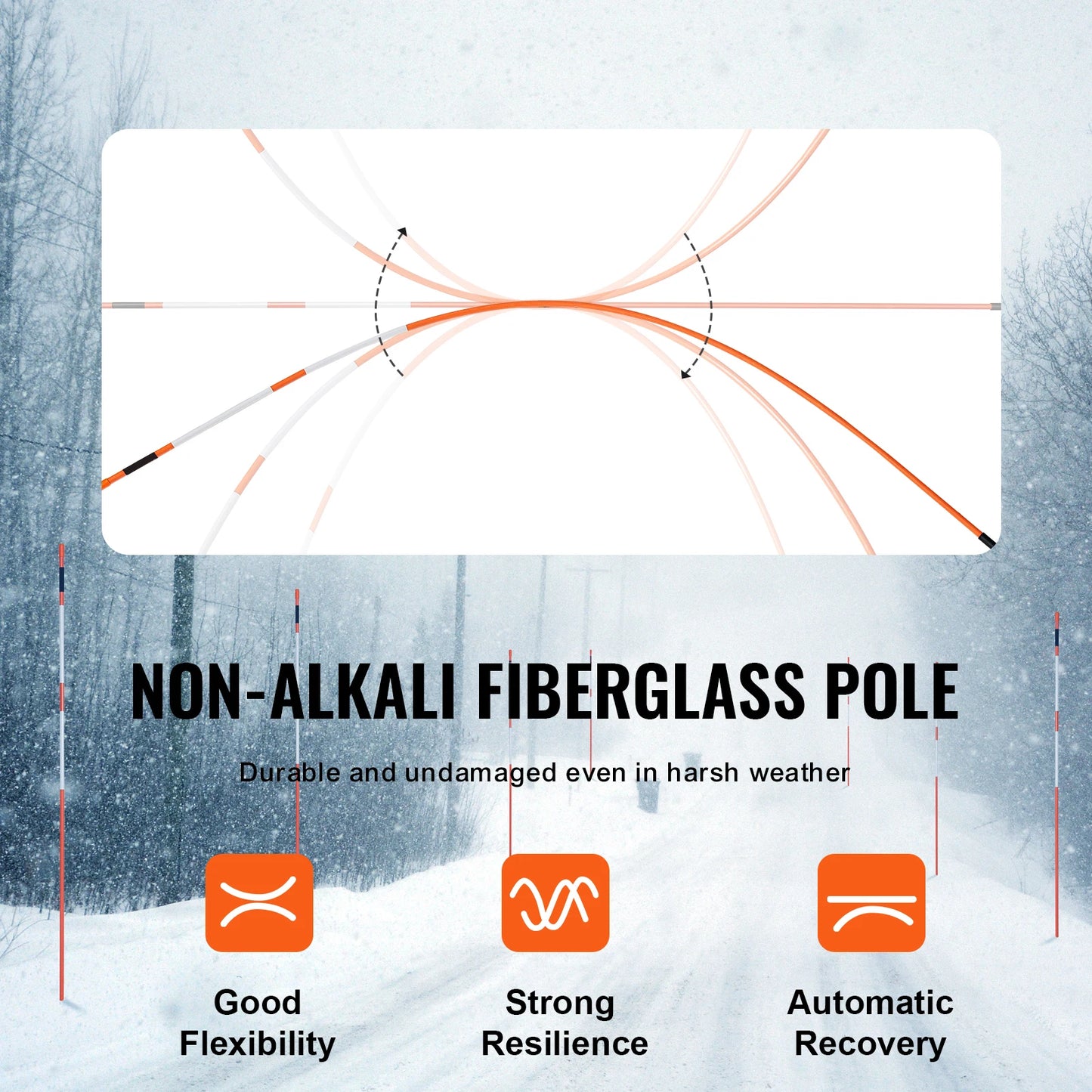 SucceBuy Driveway Markers 48 inch 0.4 inch Diameter Fiberglass Poles Snow Stakes For Parking Lots Walkways Easy Visibility