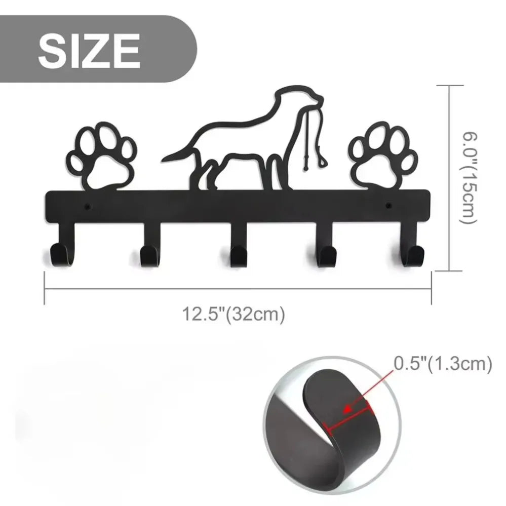 "Dog Paw Metal Hanger" – 5-Hook Wall Rack Organizer for Jackets, Keys, Leashes & More | Iron Art Home Storage for Pet Lovers