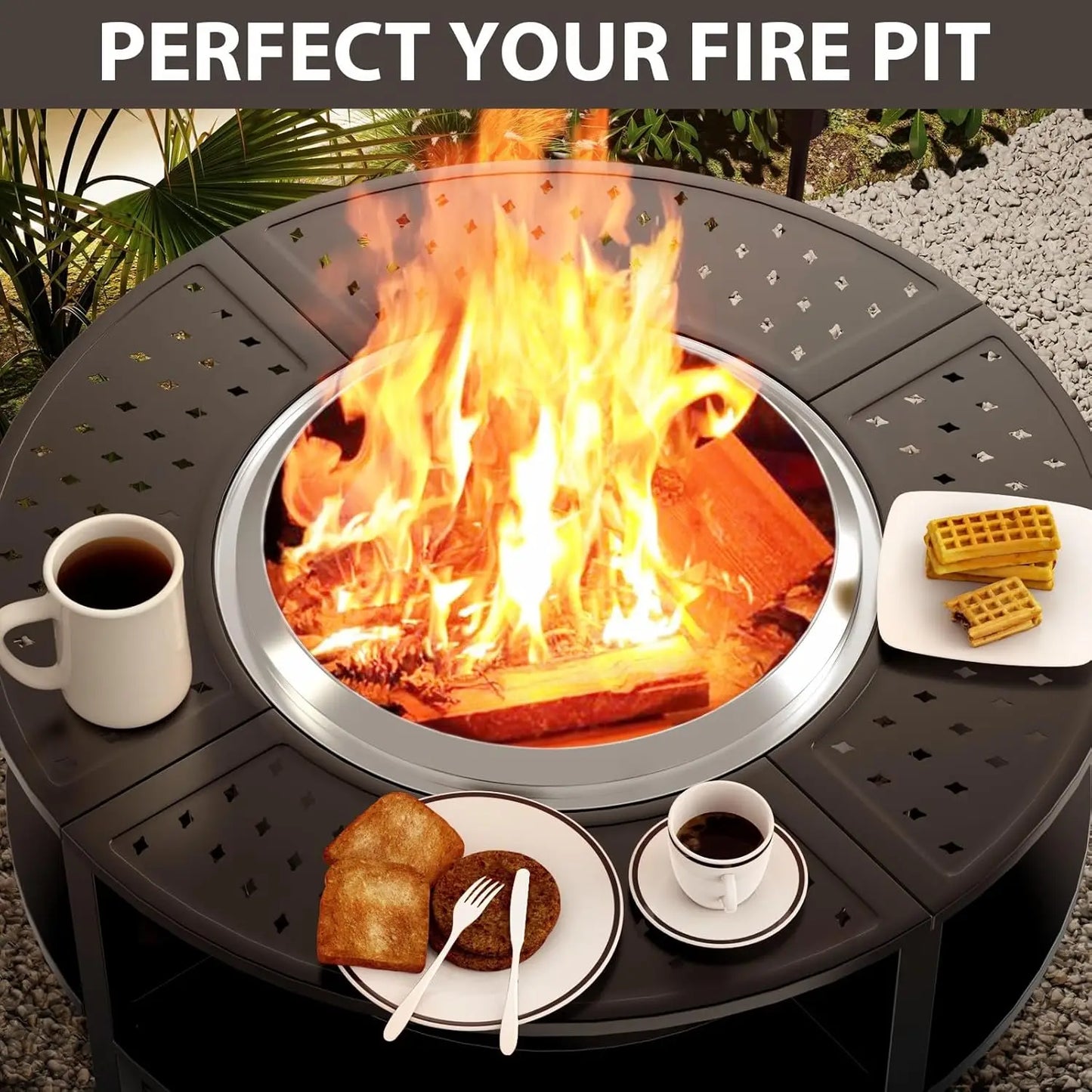 48" Fire Pit , Powder-Coated Steel Surround Table with Firewood Storage Shelf for Safety & Extra Space