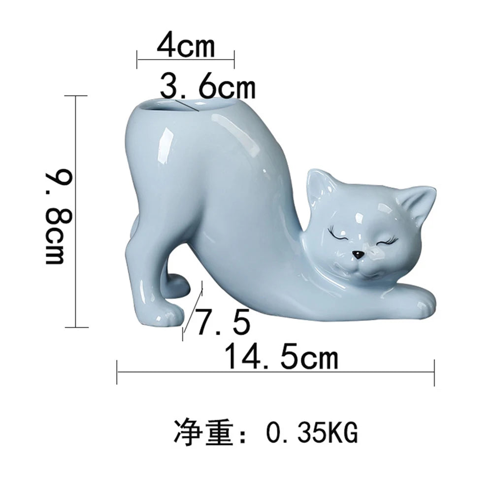 Ceramic Cat Shape Succulent Pot with Drainage Hole Cactus/Flower Container Garden Pots for Home Office Desk Windowsill Decor