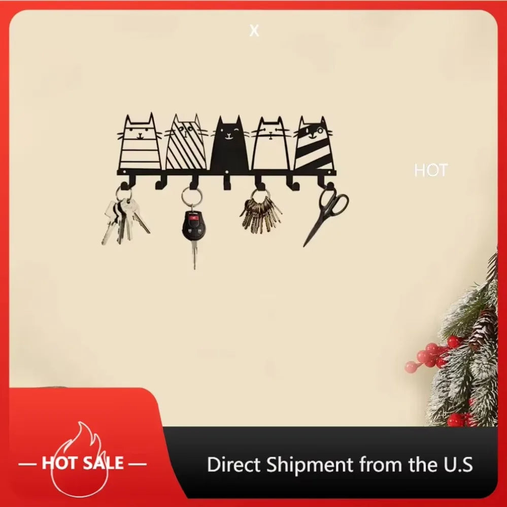 "Cat Design 7-Hook Rack" – Modern Wall-Mounted Decorative Hook for Keys & Coats