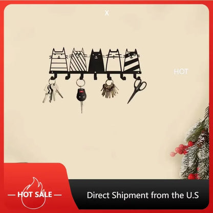 "Cat Design 7-Hook Rack" – Modern Wall-Mounted Decorative Hook for Keys & Coats