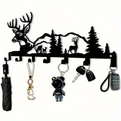 Single-Piece Stylish Deer & Forest-Themed Metal Key Hook – Effortlessly Installable Wall-Mounted Organizer for Entryways