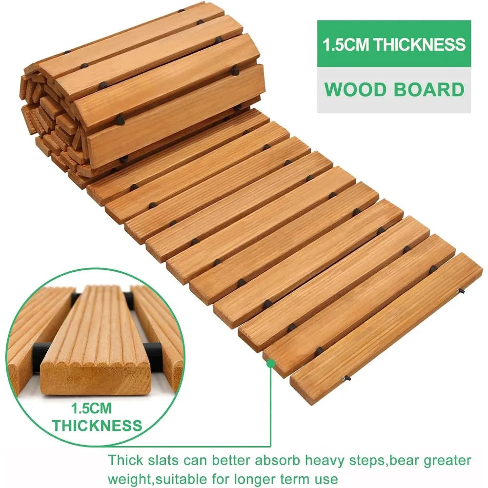 NEW 8' Wooden Garden Pathway; Outdoor Roll Out Cedar Straight Walkway, Weather-Resistant Roll Up Beach Wood Path