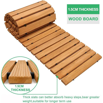 NEW 8' Wooden Garden Pathway; Outdoor Roll Out Cedar Straight Walkway, Weather-Resistant Roll Up Beach Wood Path