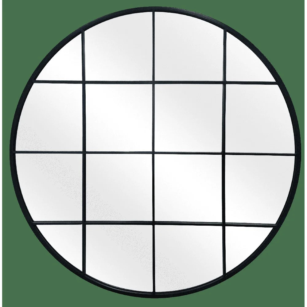 30 Inch Round Metal Windowpane Wall Mirror