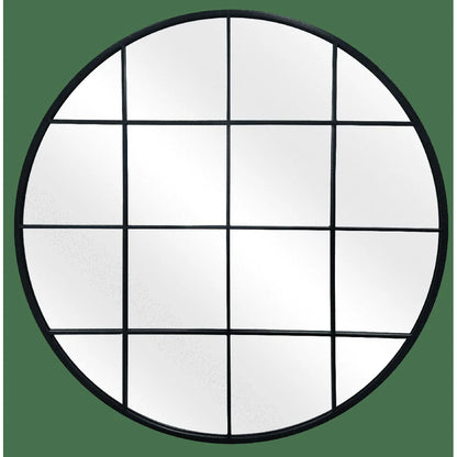 30 Inch Round Metal Windowpane Wall Mirror
