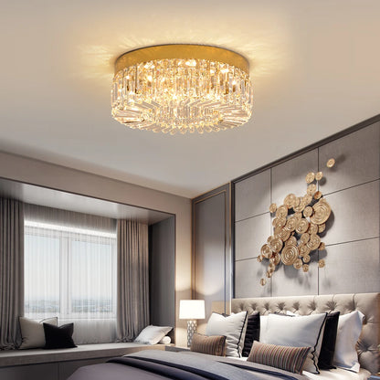 This beautiful crystal ceiling light fixture works for any room in your house. It is made of stainless steel with a modern gold polished finish.  LED bulbs included. Diameter 40 50cm; Not dimmable. Warranty of 2 years 