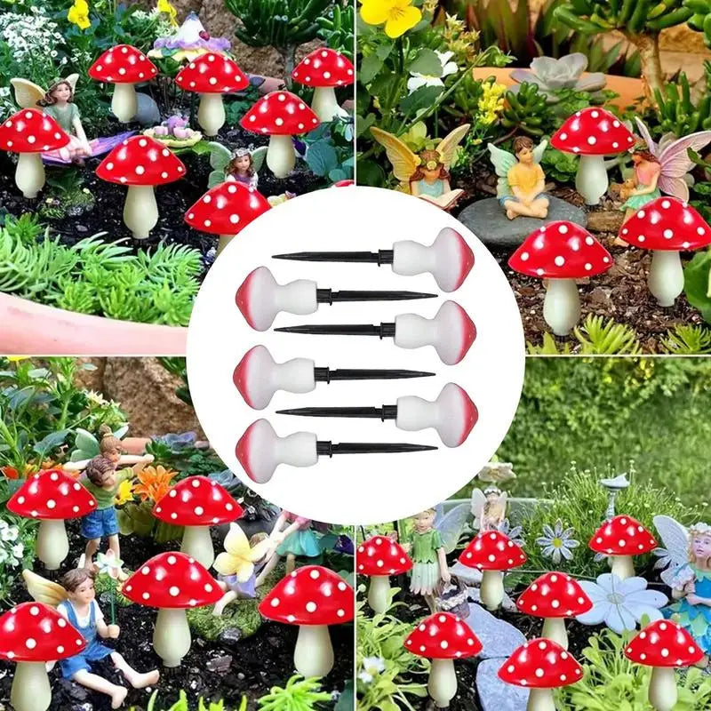 6pcs Waterproof Red Mushroom Solar Lamps for Landscape and Garden Lighting