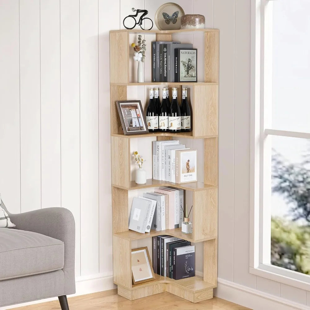Wooden 5 Tiers Corner Bookcase,