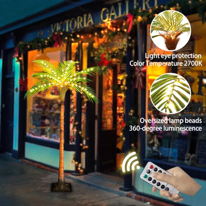 4.6ft Artificial Palm Tree Light with Remote Control for Indoor Home Decor, Pool, Garden Decor, 110 LED Lights Decoration