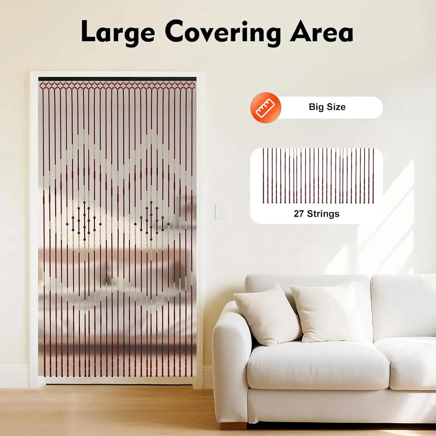 Bohemian Bamboo & Natural Wood Beaded Doorway Curtain,