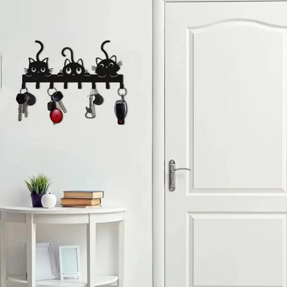 Festive Cat-Shaped Iron Wall Rack – Multifunctional 5-Hook Key Holder | Decorative Hanger for Keys, Small Items