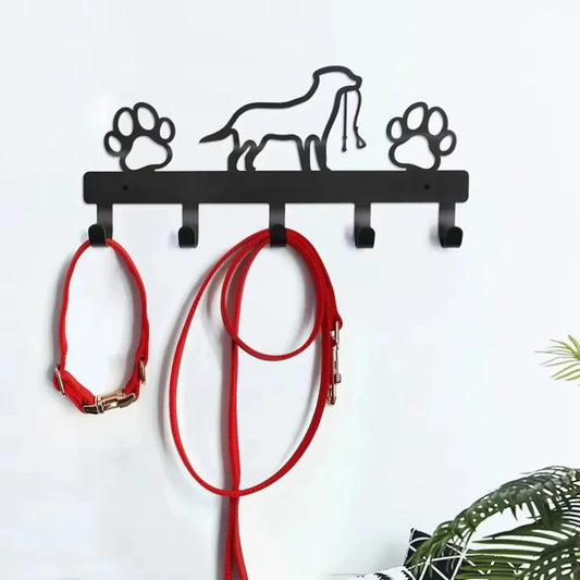 "Dog Paw Metal Hanger" – 5-Hook Wall Rack Organizer for Jackets, Keys, Leashes & More | Iron Art Home Storage for Pet Lovers
