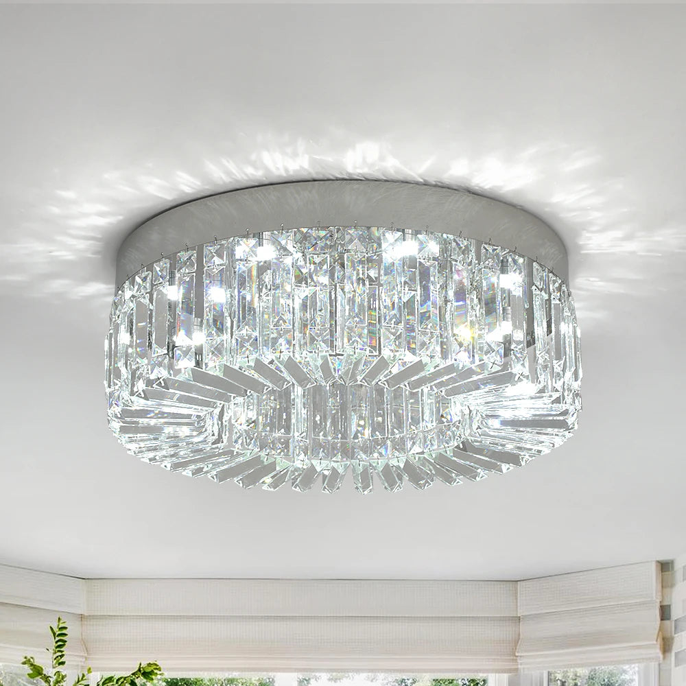 This beautiful crystal ceiling light fixture works for any room in your house. It is made of stainless steel with a modern gold polished finish.  LED bulbs included. Diameter 40 50cm; Not dimmable. Warranty of 2 years 