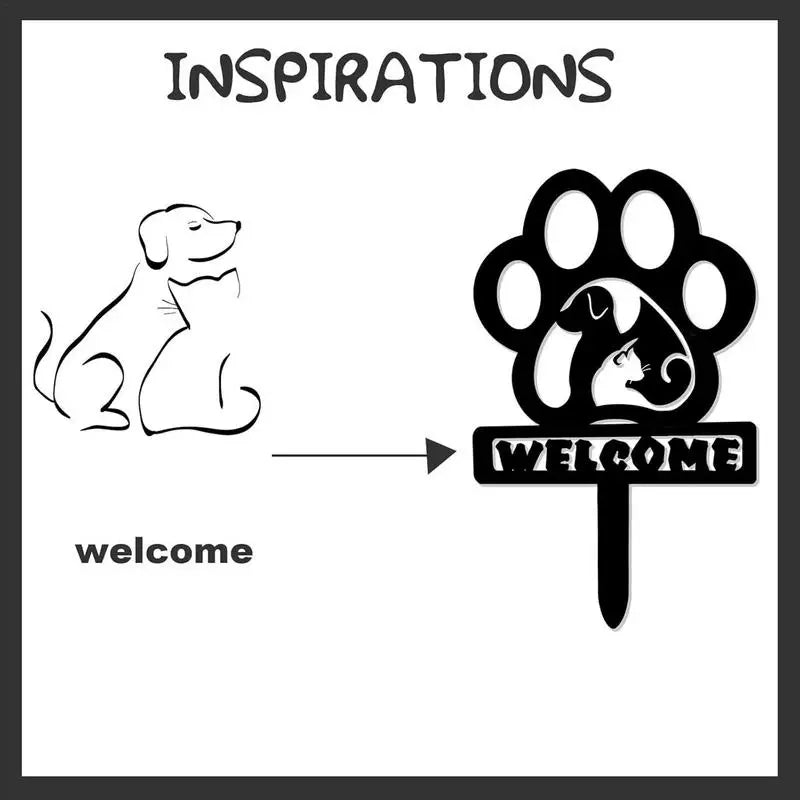 Metal Stake Garden Decor Outdoor Decorations Metal Yard Art Dog Footprint Lawn Ornaments Sturdy Cute Garden Statues Animal