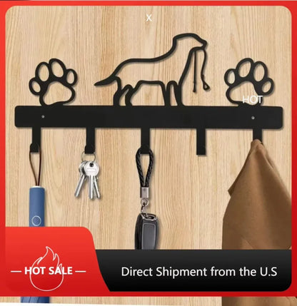 "Dog Paw Metal Hanger" – 5-Hook Wall Rack Organizer for Jackets, Keys, Leashes & More | Iron Art Home Storage for Pet Lovers
