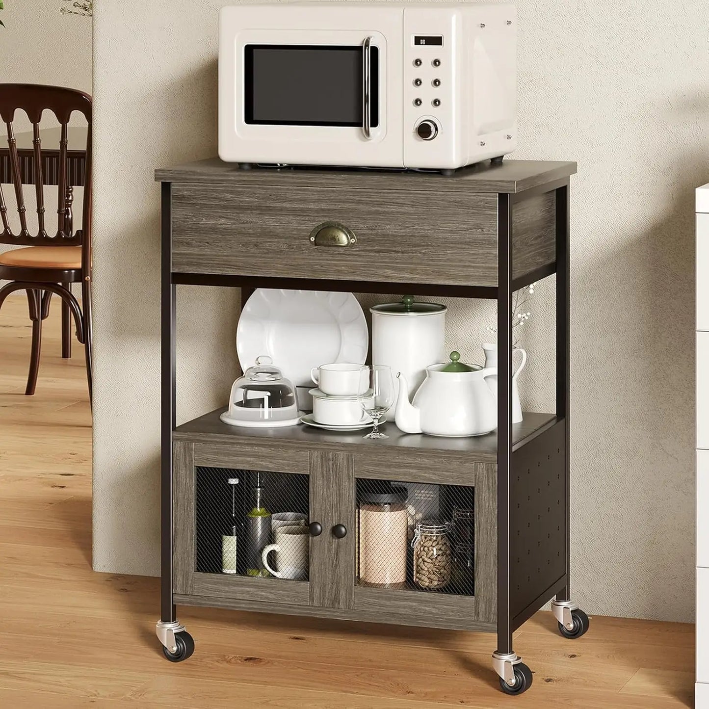 Movable Farmhouse Microwave/Coffee Station Table