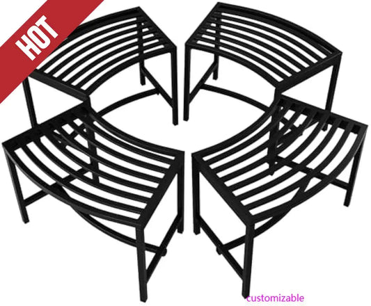 Outdoor Metal Curved Bench, Weatherproof Fire Pit Bench Set of 4, Heavy Duty Steel Backless Benches, Outside Seating