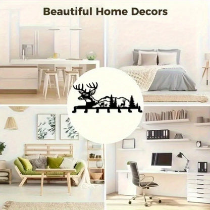 Single-Piece Stylish Deer & Forest-Themed Metal Key Hook – Effortlessly Installable Wall-Mounted Organizer for Entryways