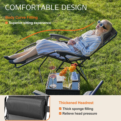Zero Gravity Set of 2 Portable Recliners; Camping Patio Outdoor Garden & Lounge Chair with Cup Holder, Trays, Adjustable Pillow