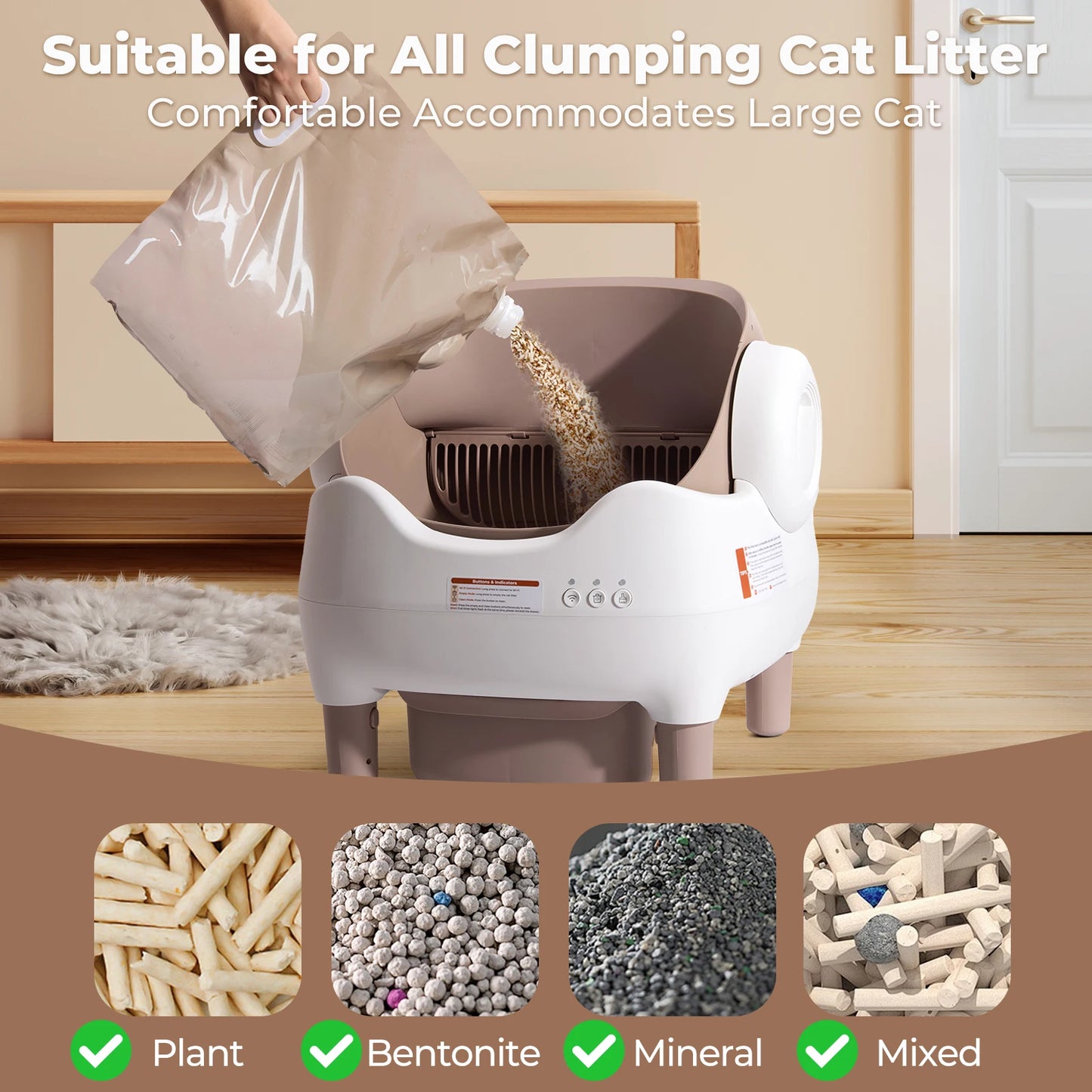 Automatic Self Cleaning Cat Litter Box, Odor-Free  Large Waste Bin, Open-Top for Multi Cats