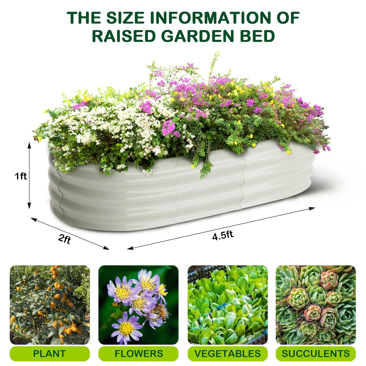 Two 4.5x2x1ft Oval Raised Outdoor Garden Beds of Galvanized Metal