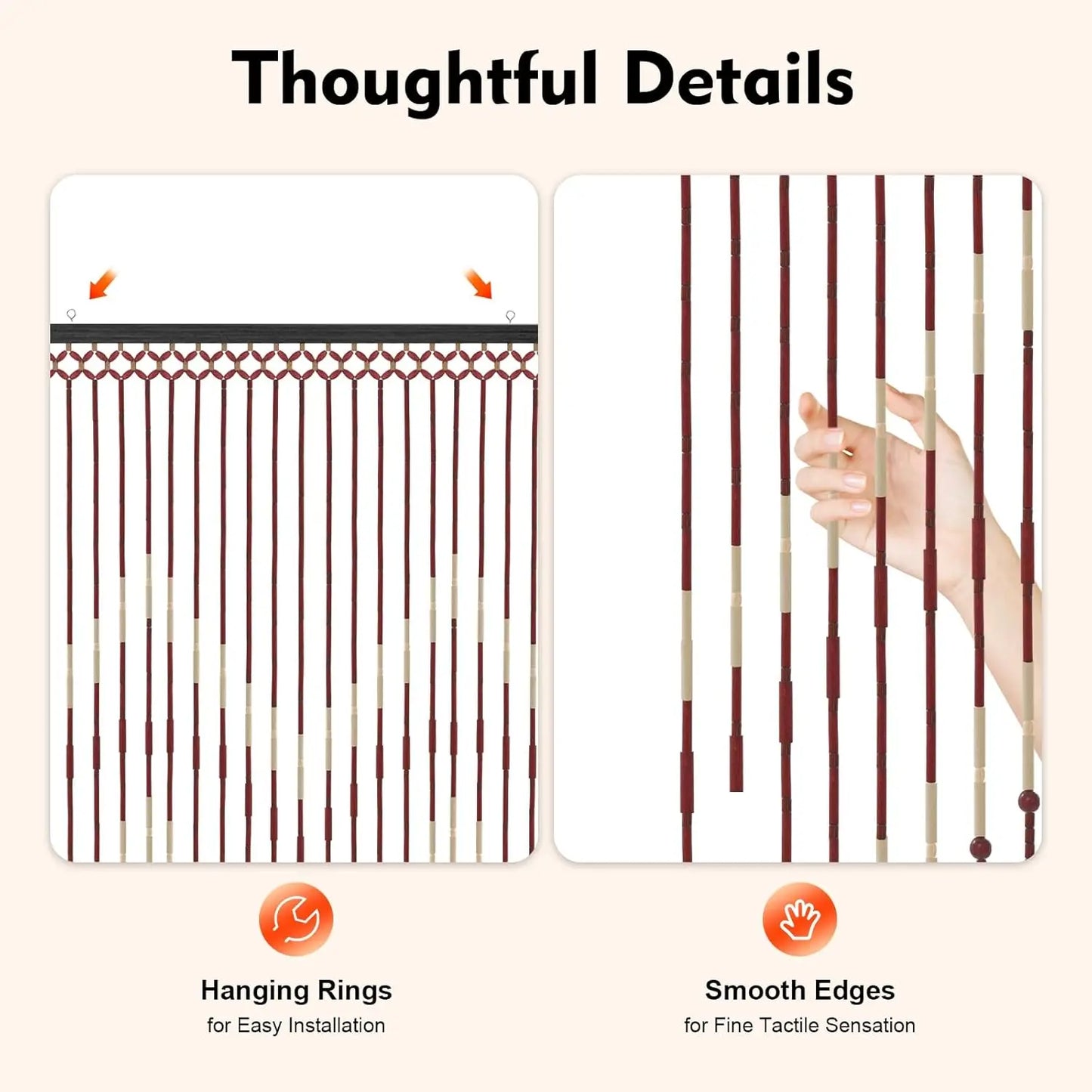 Bohemian Bamboo & Natural Wood Beaded Doorway Curtain,