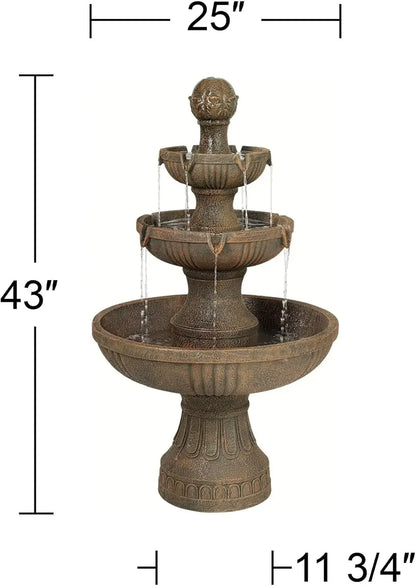 NEW  Italian Outdoor Floor Bubbler Fountain and Waterfalls; 43" High 3 Tiered Cascading for Garden Patio Backyard