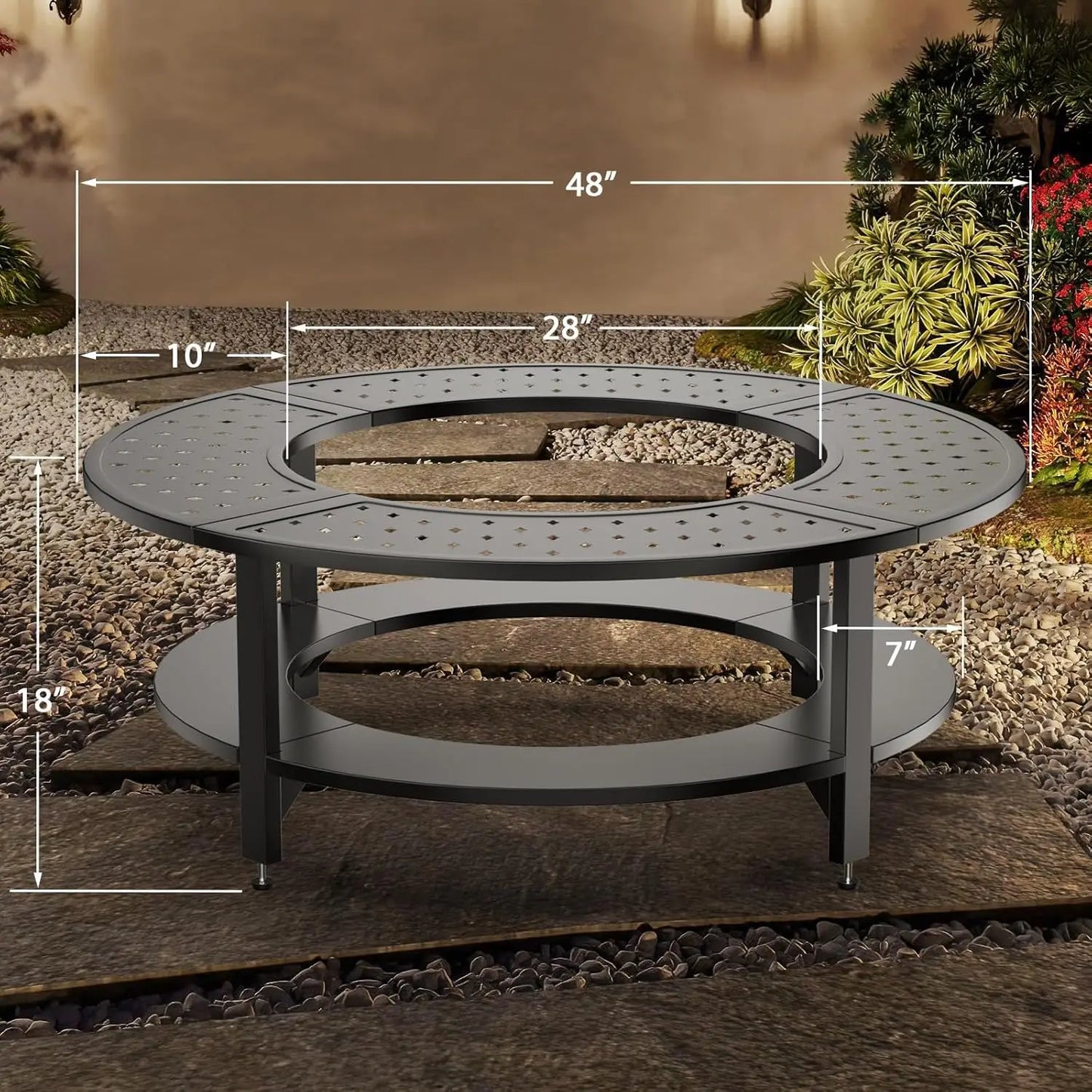 48" Fire Pit , Powder-Coated Steel Surround Table with Firewood Storage Shelf for Safety & Extra Space