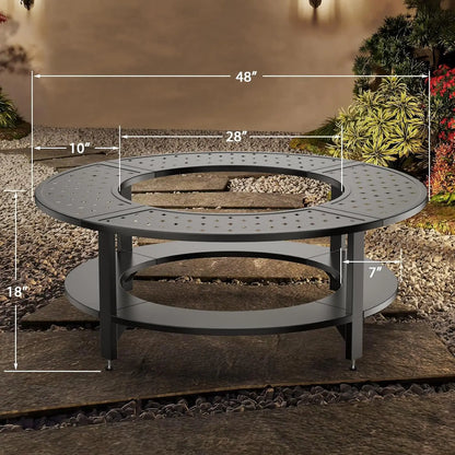 48" Fire Pit , Powder-Coated Steel Surround Table with Firewood Storage Shelf for Safety & Extra Space
