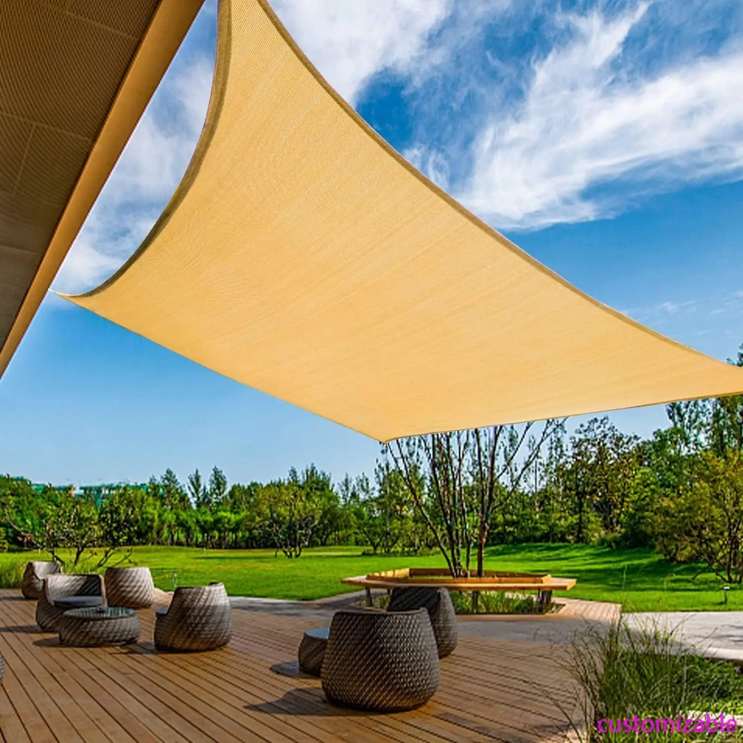 Sun Shade Rectangle Sail Curved 20'X26' Sand Outdoor Shade Cover UV Block Canopy for Patio Garden Backyard Heavy Duty Permeable