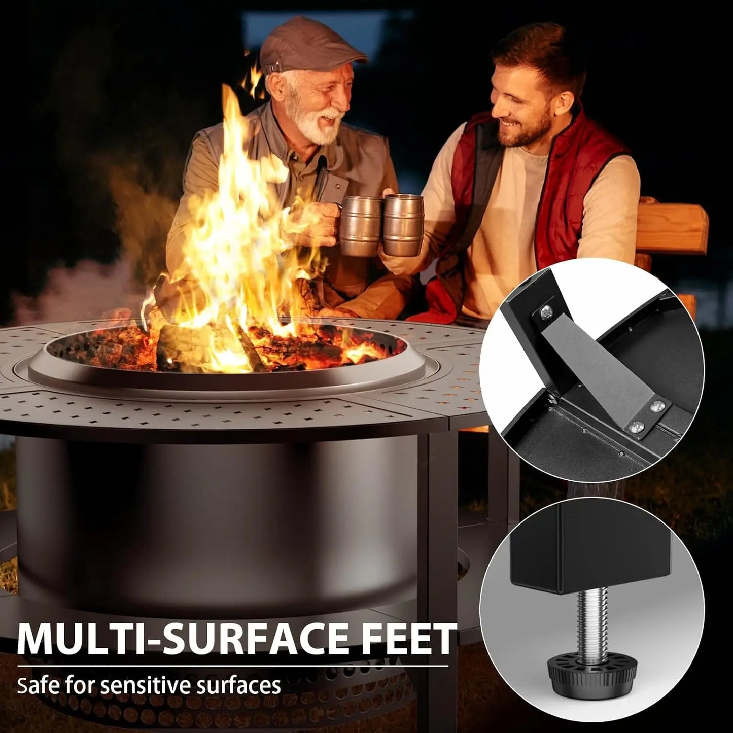 48" Fire Pit , Powder-Coated Steel Surround Table with Firewood Storage Shelf for Safety & Extra Space