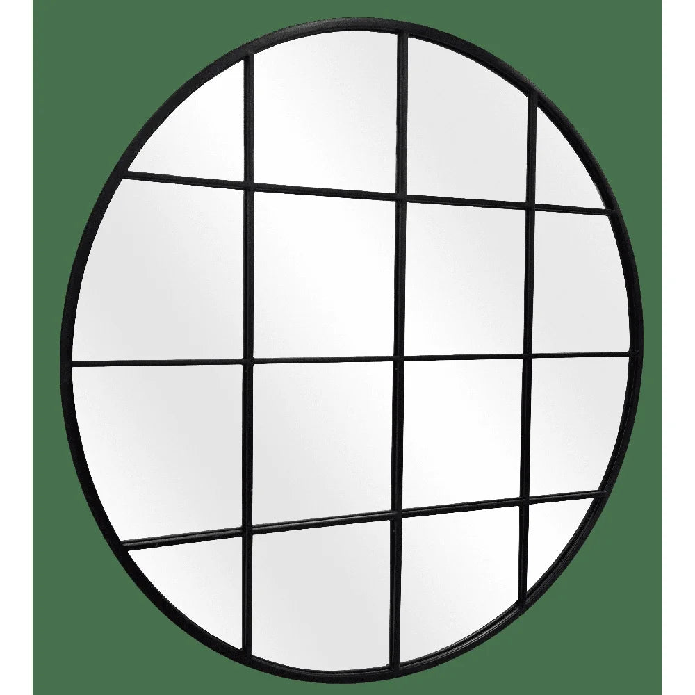 30 Inch Round Metal Windowpane Wall Mirror