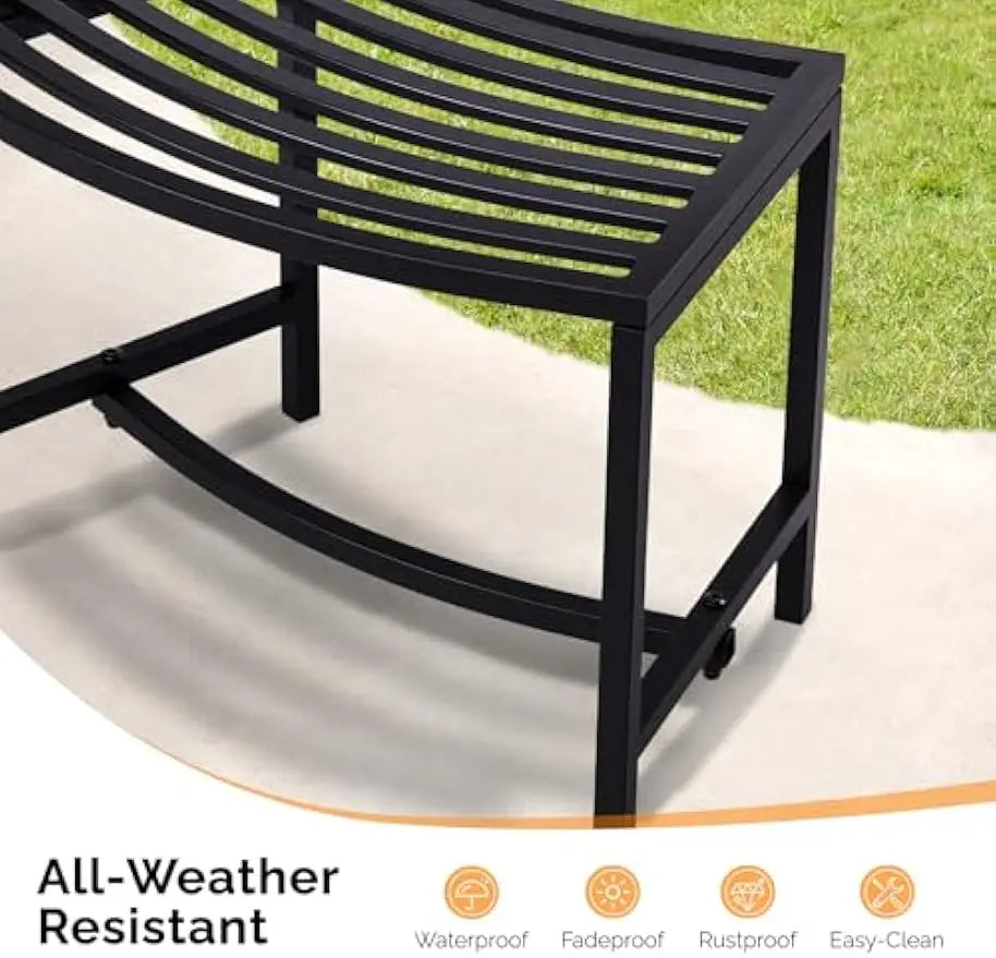 Outdoor Metal Curved Bench, Weatherproof Fire Pit Bench Set of 4, Heavy Duty Steel Backless Benches, Outside Seating
