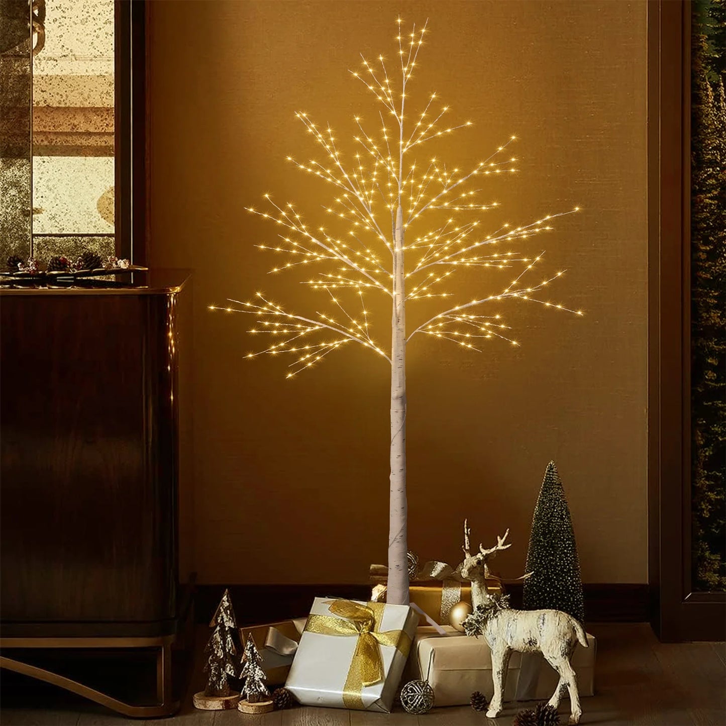 Lighted Birch Tree; Lighted Christmas Tree, 440 LED Warm 8 Lighting Modes; Artificial White Tree for Any Room