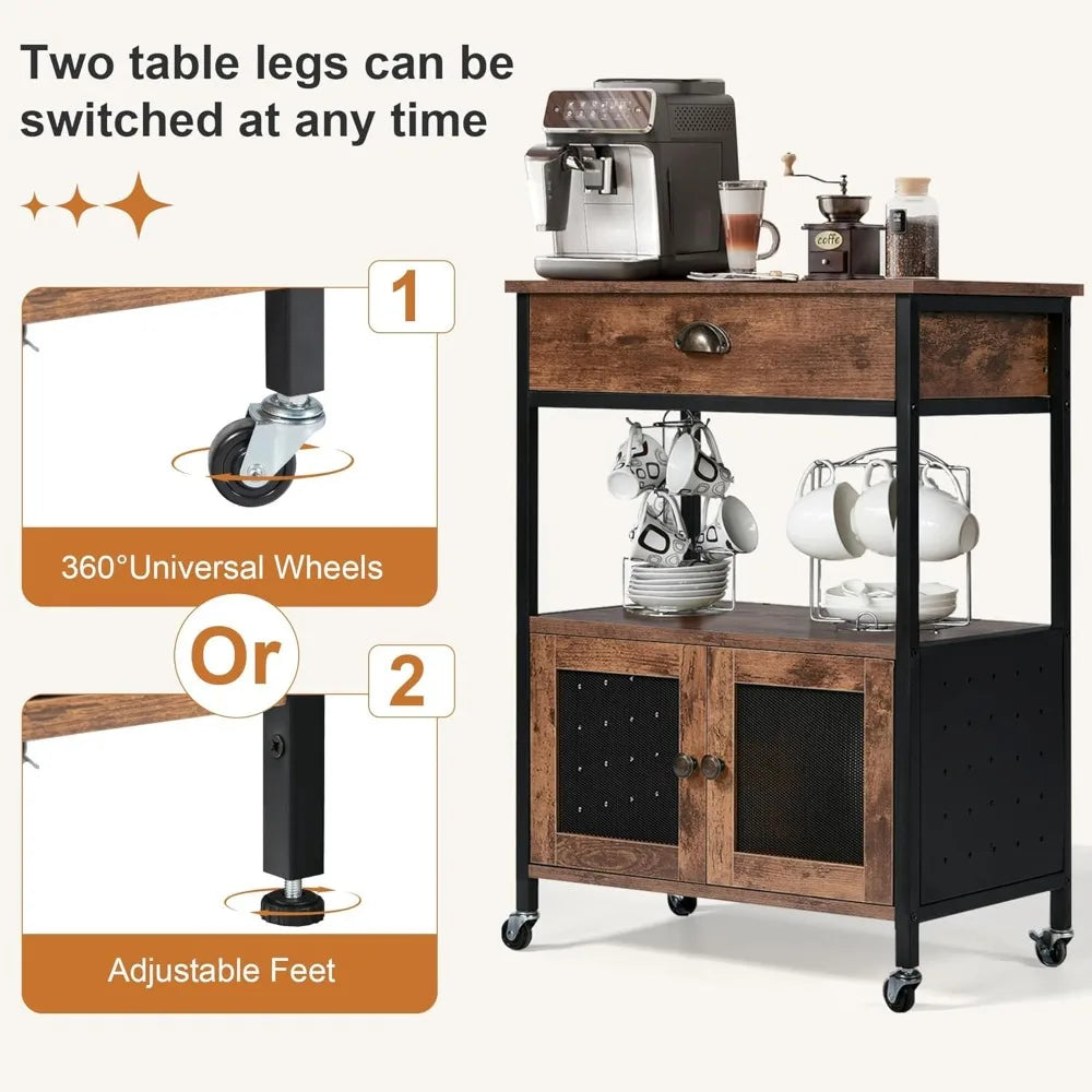 Movable Farmhouse Microwave/Coffee Station Table