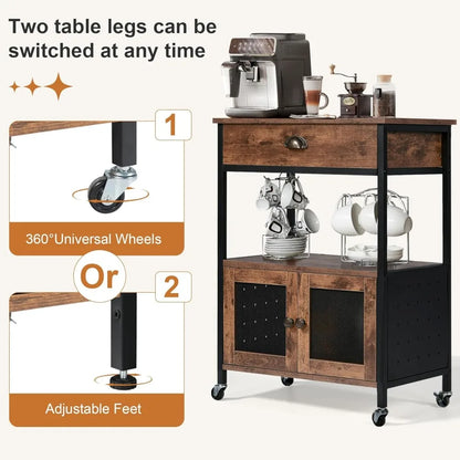 Movable Farmhouse Microwave/Coffee Station Table