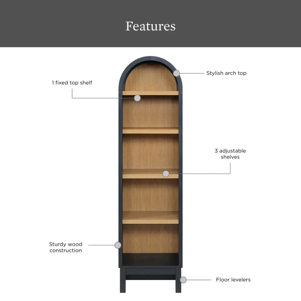 Juliet Narrow Arch Bookcase, Black Finish