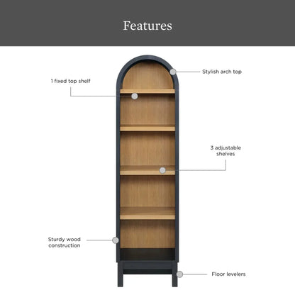 Juliet Narrow Arch Bookcase, Black Finish