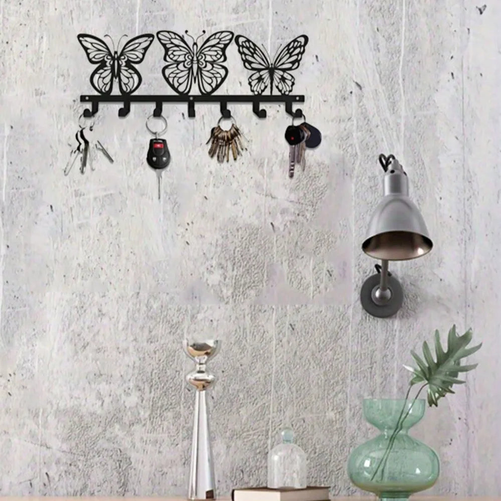 Modern Sleek 7 Hook Butterfly Key Holder – Ideal for Keys & Accessories in Entryways, Offices & More