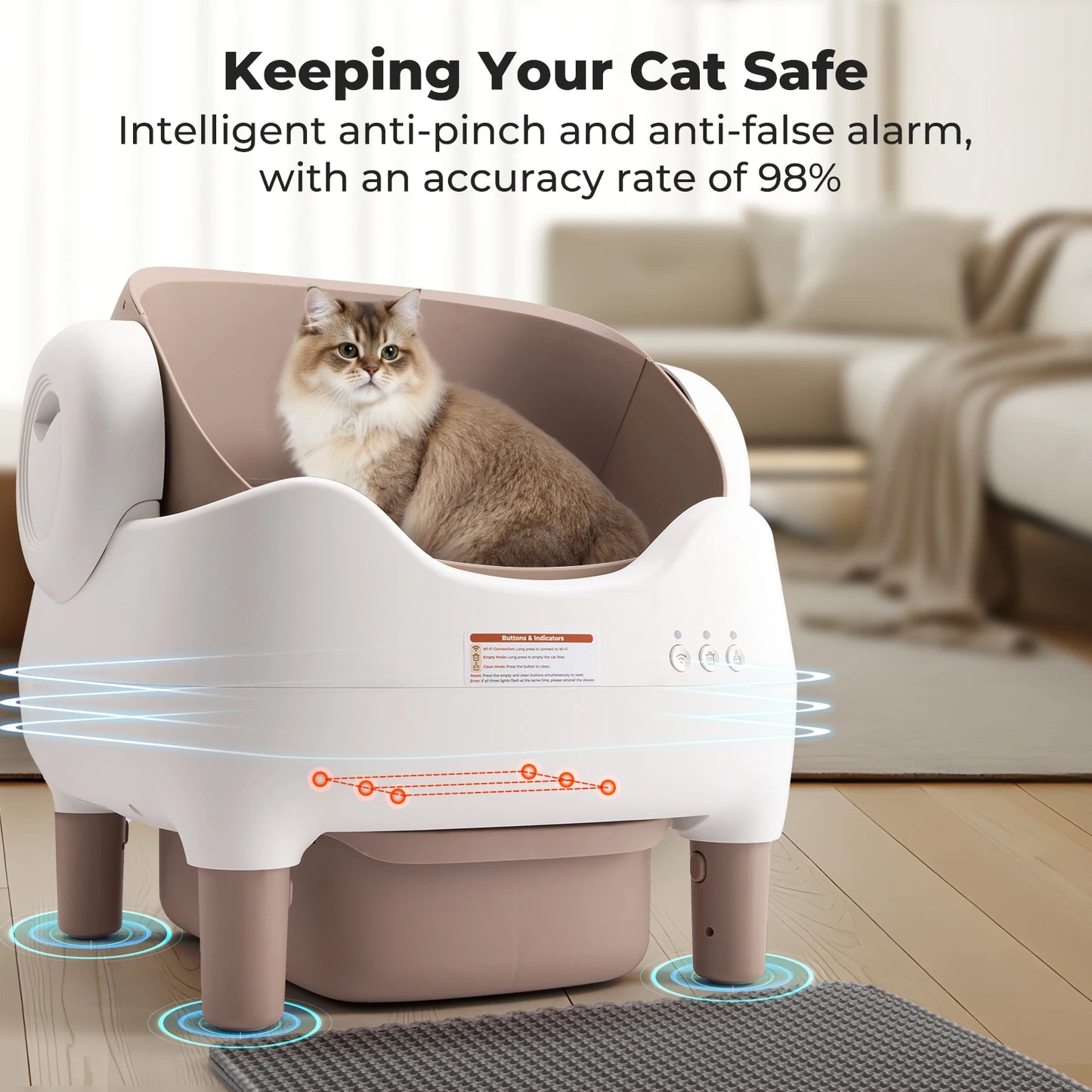 Automatic Self Cleaning Cat Litter Box, Odor-Free  Large Waste Bin, Open-Top for Multi Cats