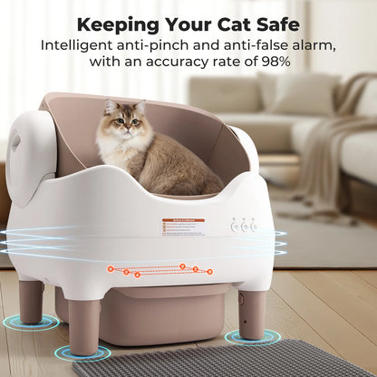 Automatic Self Cleaning Cat Litter Box, Odor-Free  Large Waste Bin, Open-Top for Multi Cats